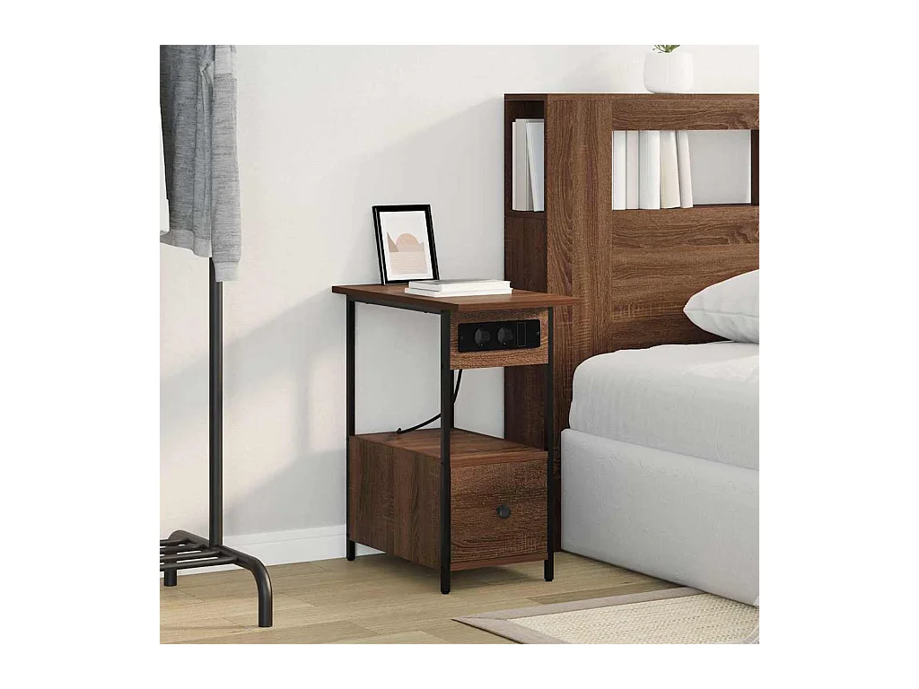 Cabinet de chevet avec tiroir Chêne marron 60 x 30 x 61 cm