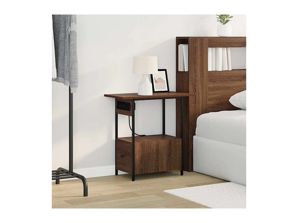 Cabinet de chevet avec tiroir Chêne marron 60 x 30 x 61 cm
