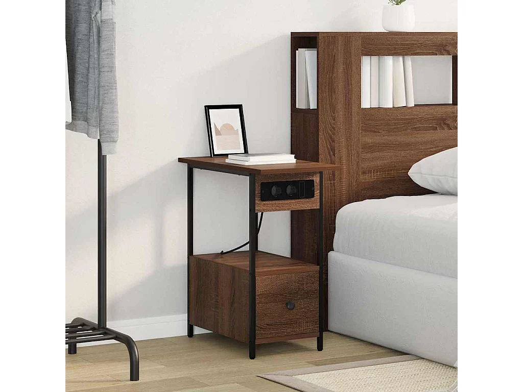 Mesilla de noche con cajón Roble marrón 60 x 30 x 61 cm