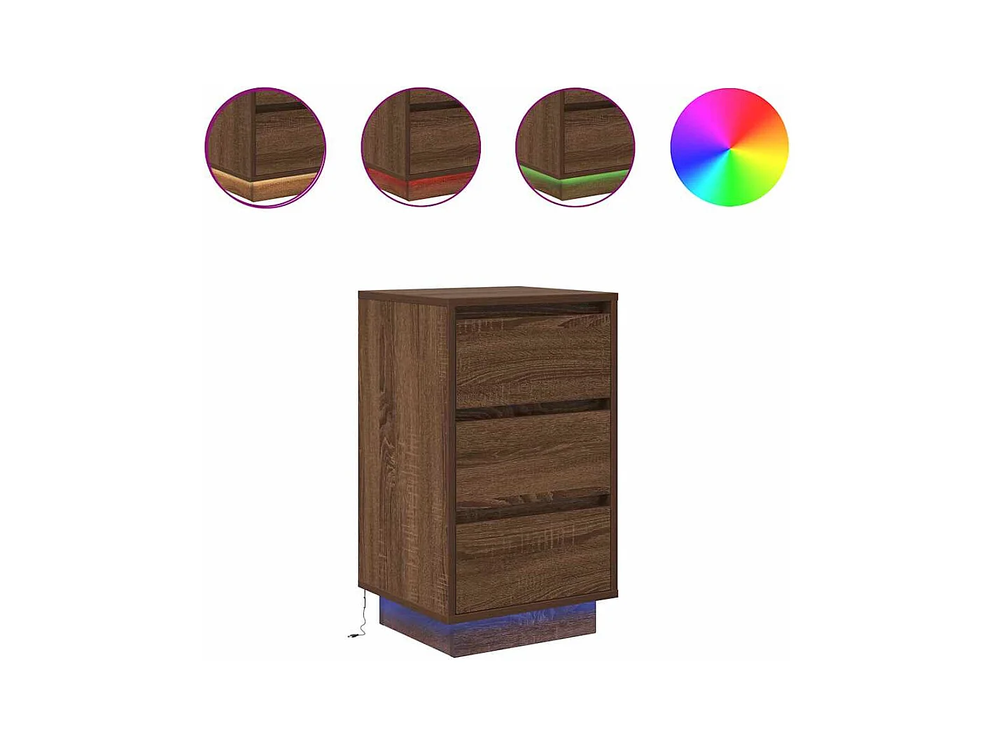 Comodino con luci LED rovere marrone 38x34x65 cm