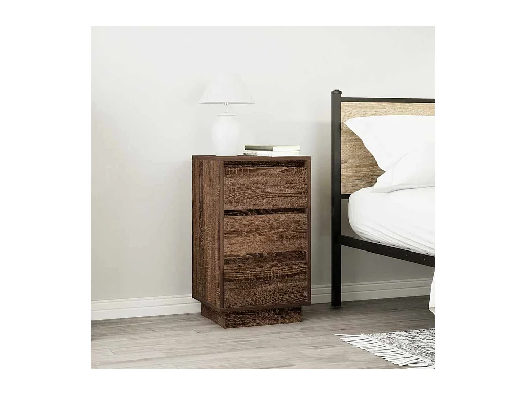 Comodino con luci LED rovere marrone 38x34x65 cm