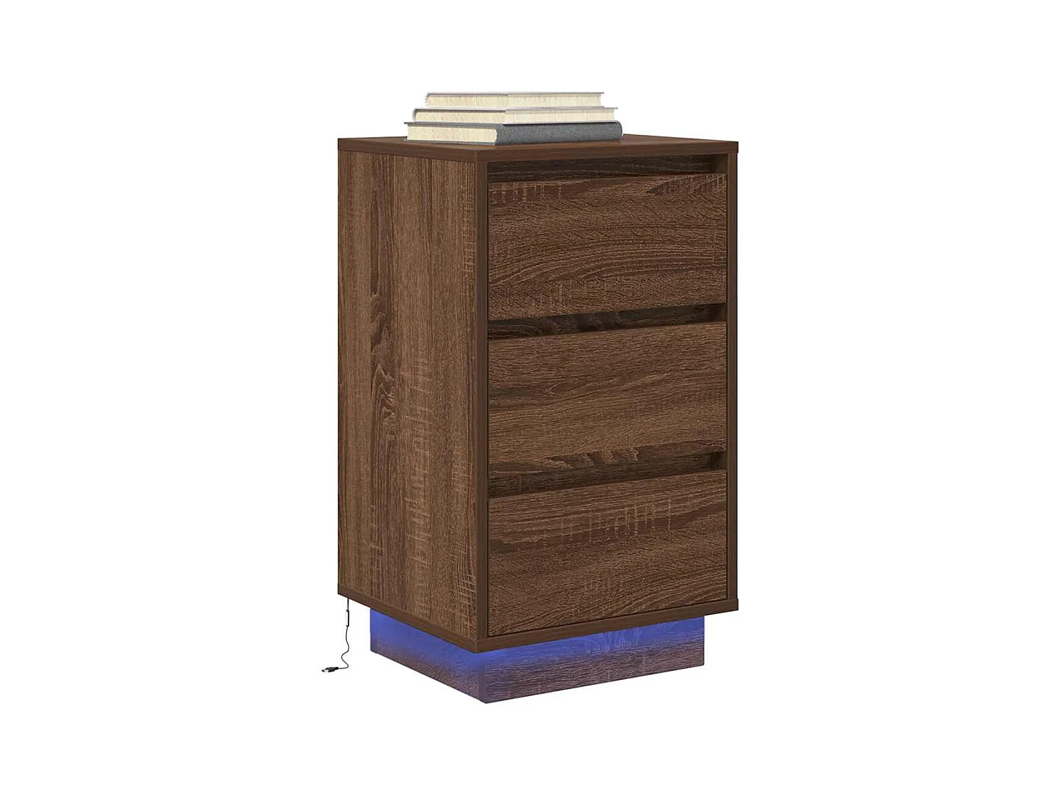 Comodino con luci LED rovere marrone 38x34x65 cm