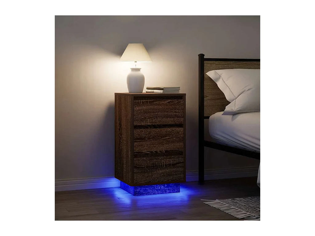 Comodino con luci LED rovere marrone 38x34x65 cm