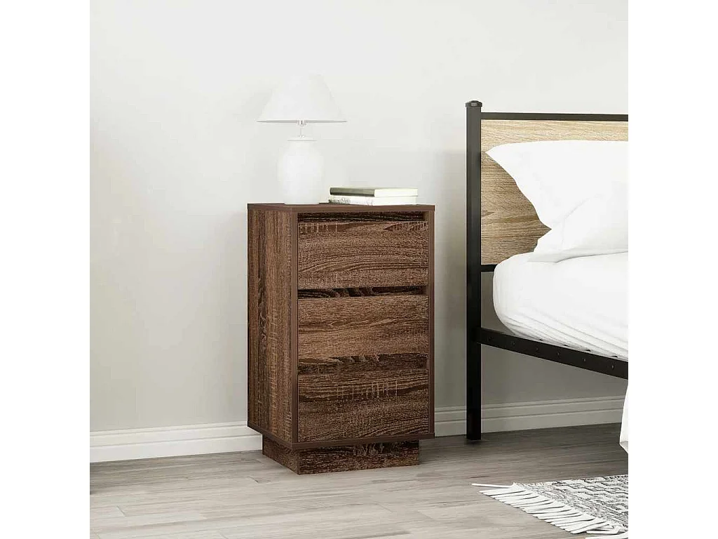 Table de chevet avec lumières LED chêne marron 38x34x65 cm