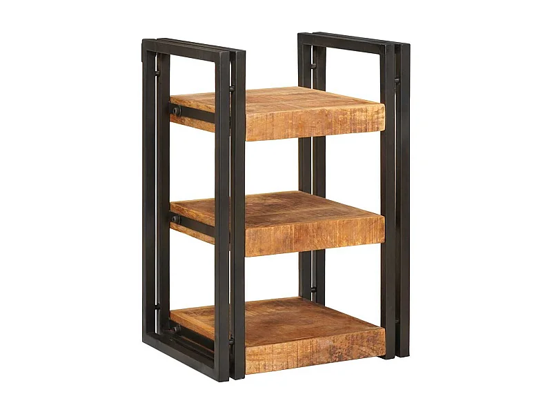 Comodino Marrone e nero Legno massello di mango