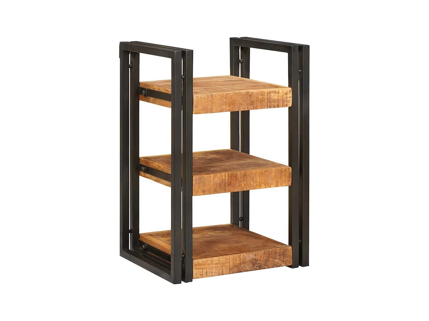 Comodino Marrone e nero Legno massello di mango