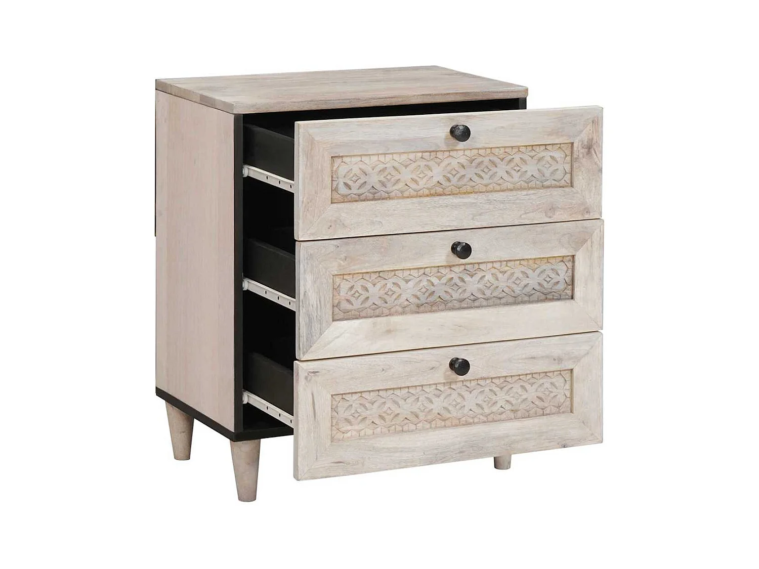 Table de chevet Beige 50 x 33 x 60 cm bois de manguier massif