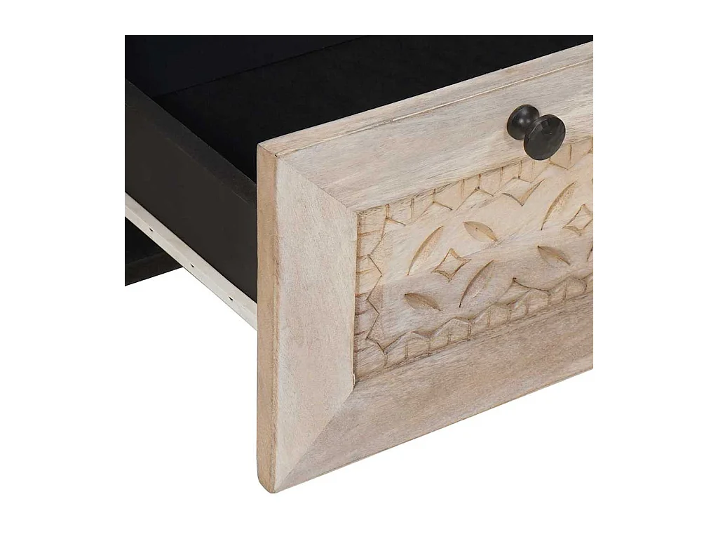 Table de chevet Beige 50 x 33 x 60 cm bois de manguier massif