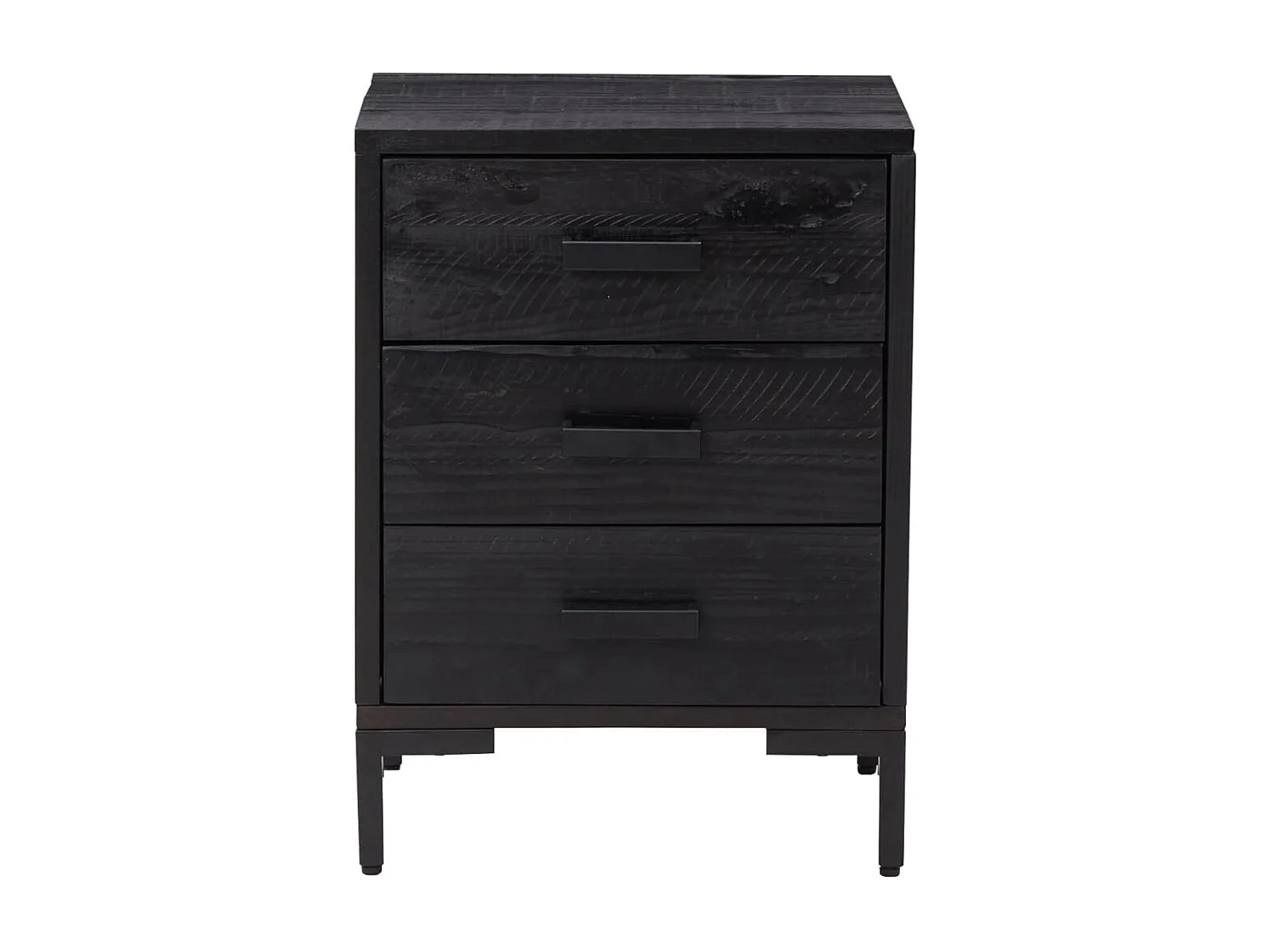 Comodino Nero 40x30x55 cm Legno massello di pino