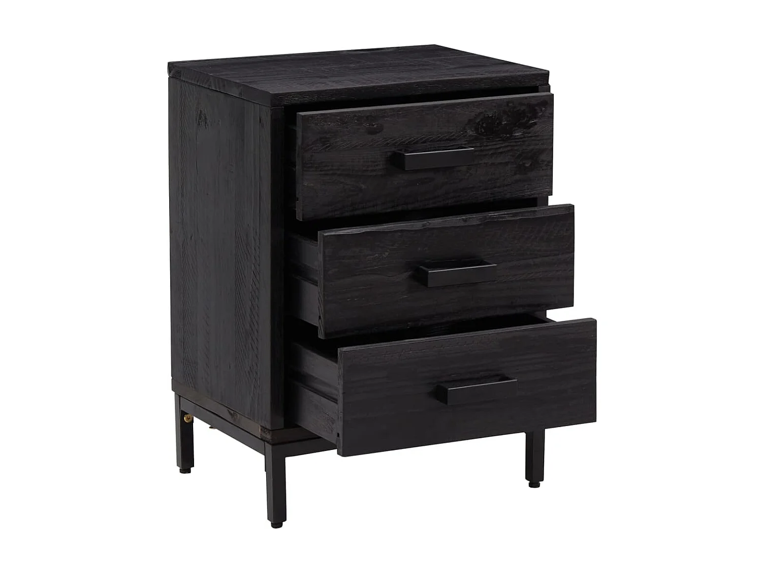 Comodino Nero 40x30x55 cm Legno massello di pino