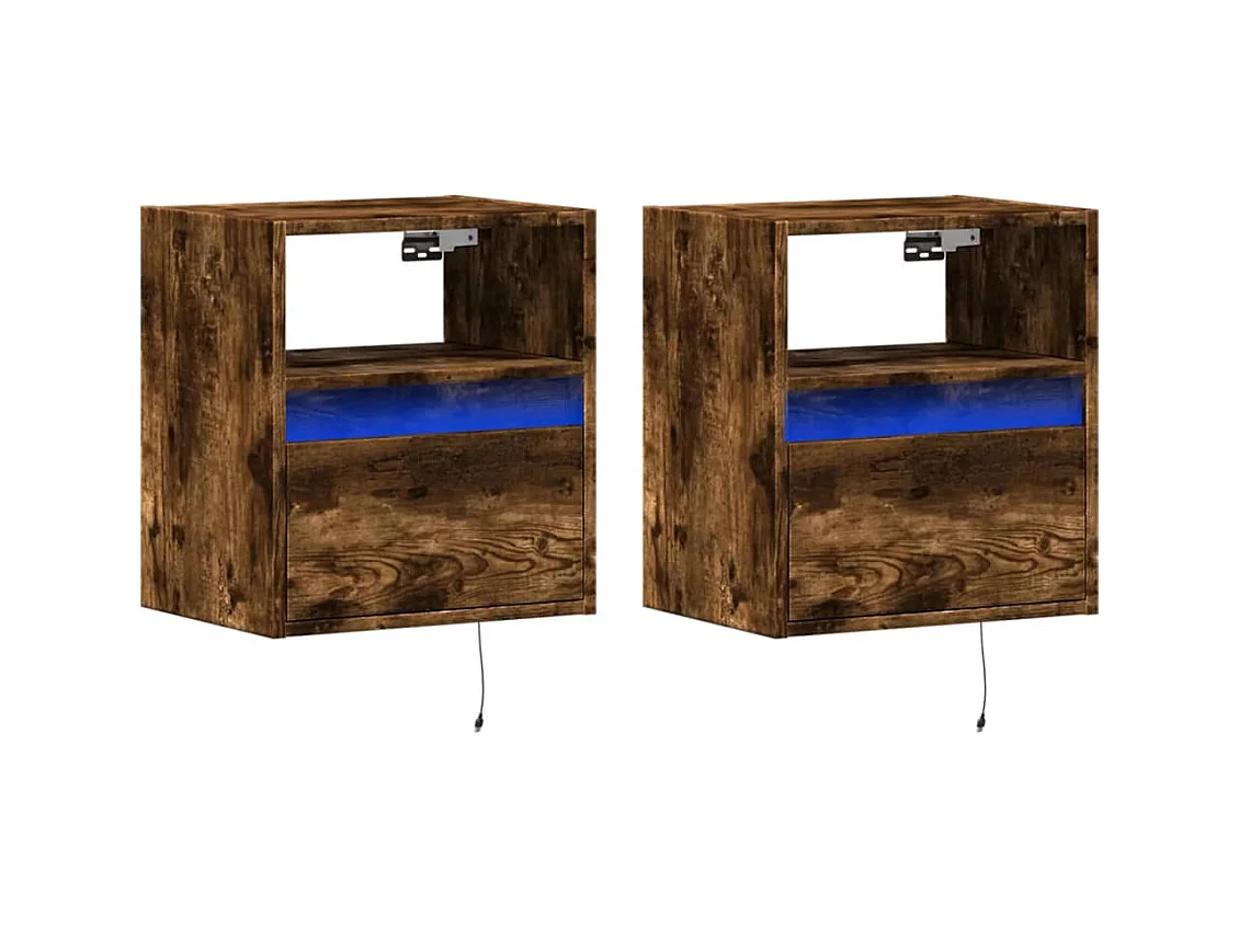 Comodini da parete con luci LED 2 pezzi rovere affumicato