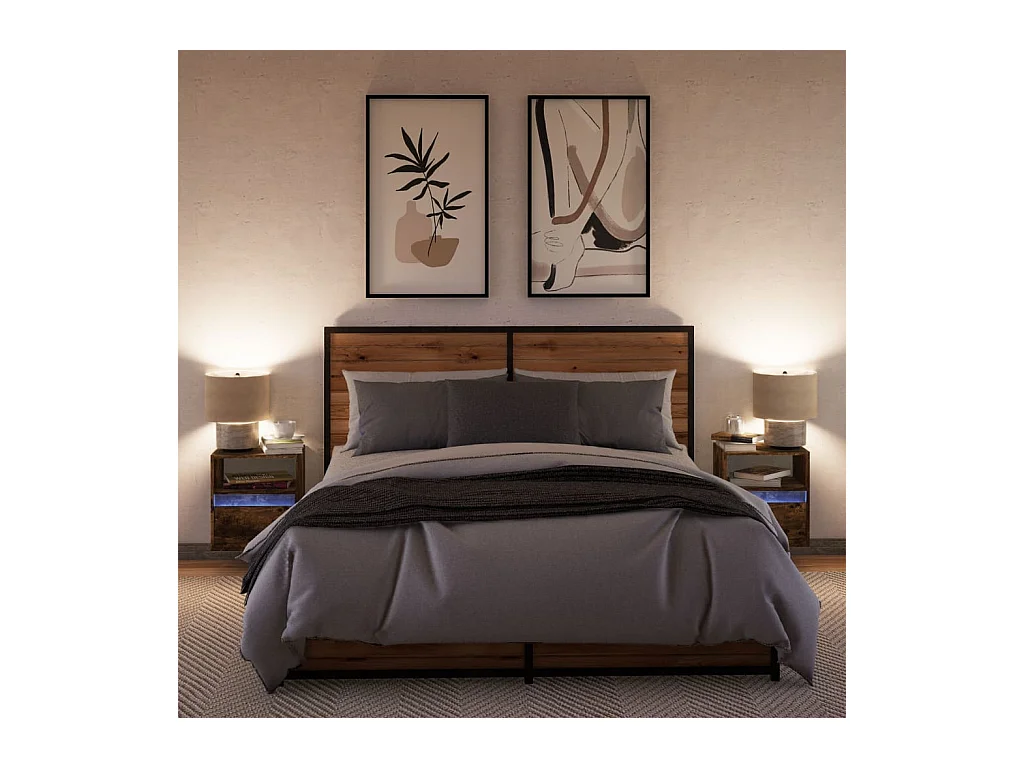 Comodini da parete con luci LED 2 pezzi rovere affumicato