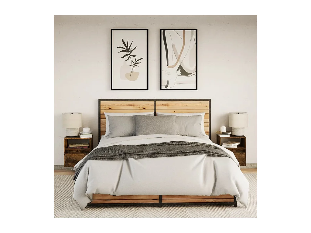 Comodini da parete con luci LED 2 pezzi rovere affumicato