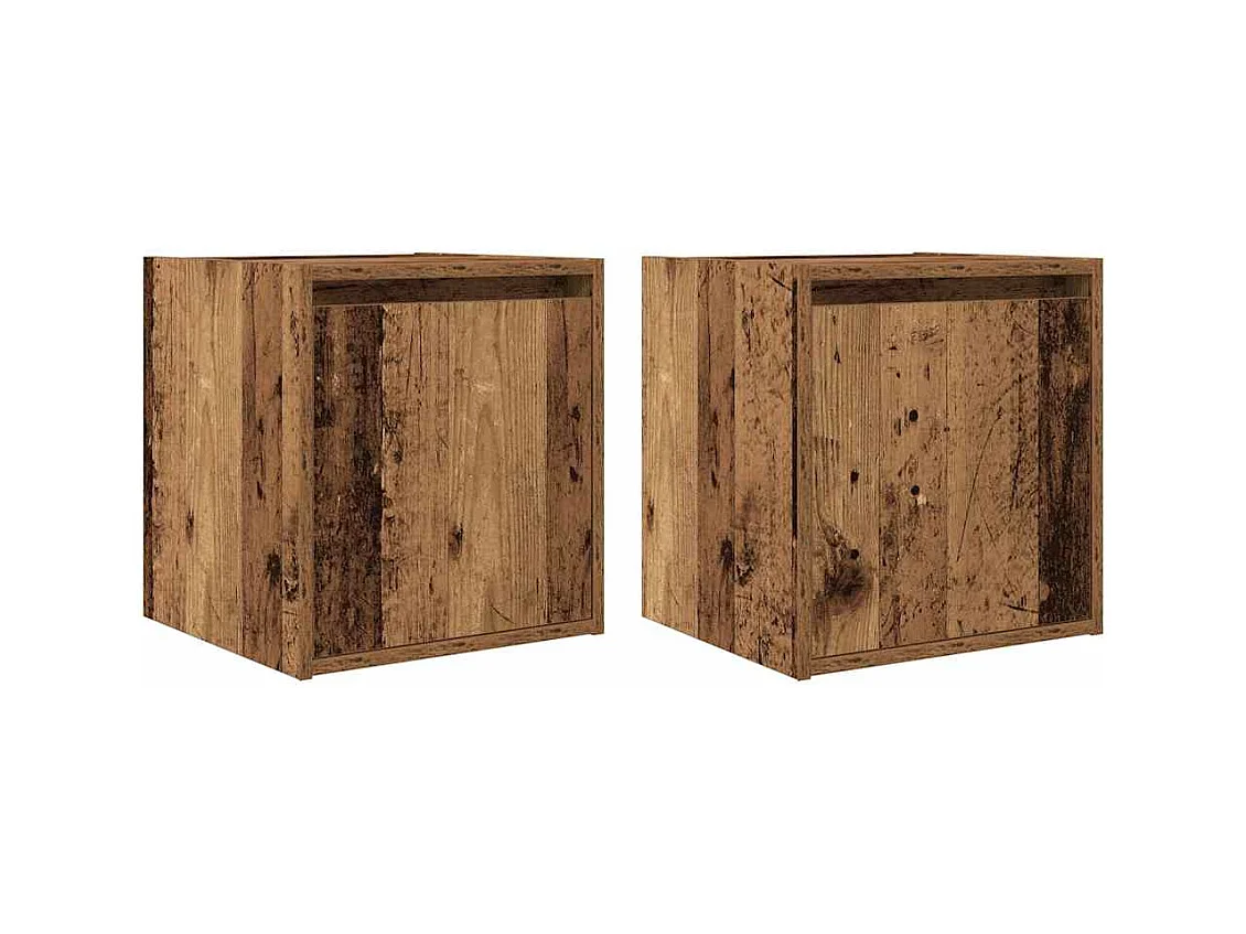 Comodini da parete 2 pezzi in legno vecchio 38x34x40 cm