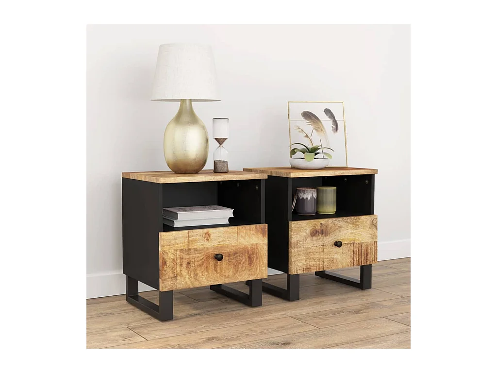 Tables de chevet 2 pcs Bois de manguier solide et d'ingénierie