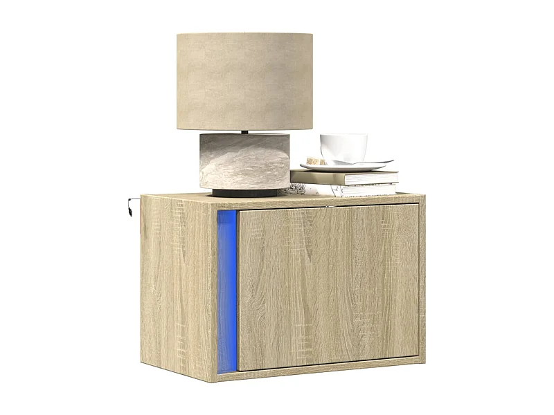 Comodino da parete in rovere Sonoma con luci a LED