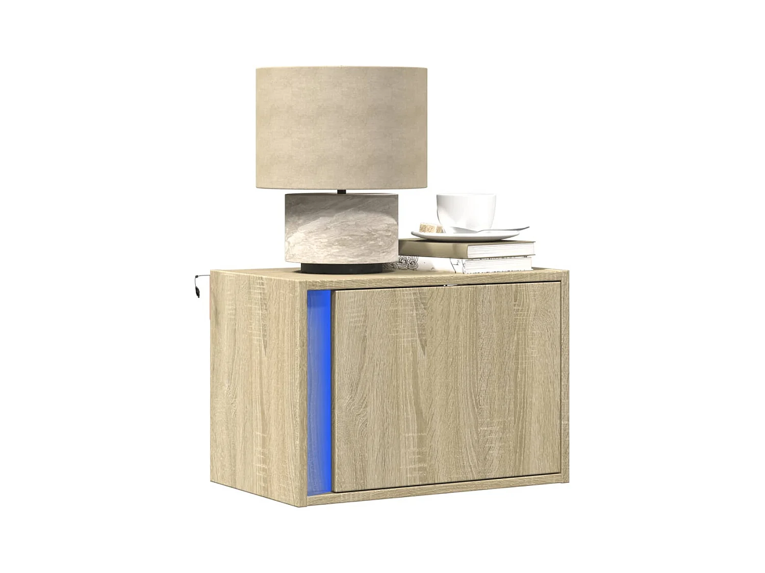 Comodino da parete in rovere Sonoma con luci a LED