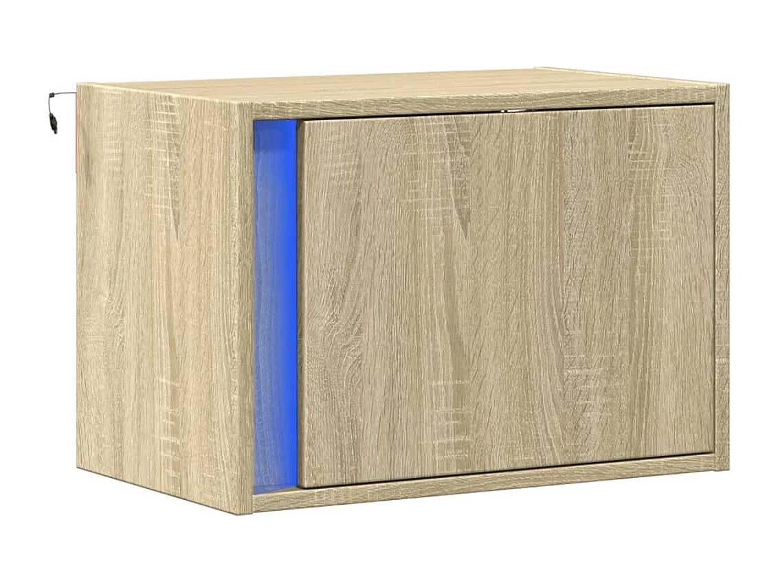 Comodino da parete in rovere Sonoma con luci a LED
