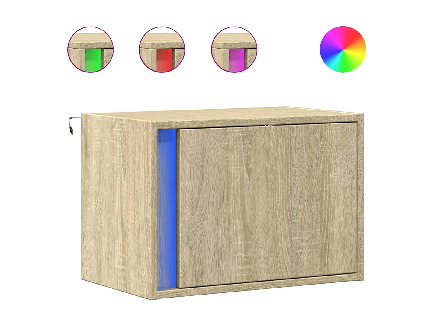 Comodino da parete in rovere Sonoma con luci a LED