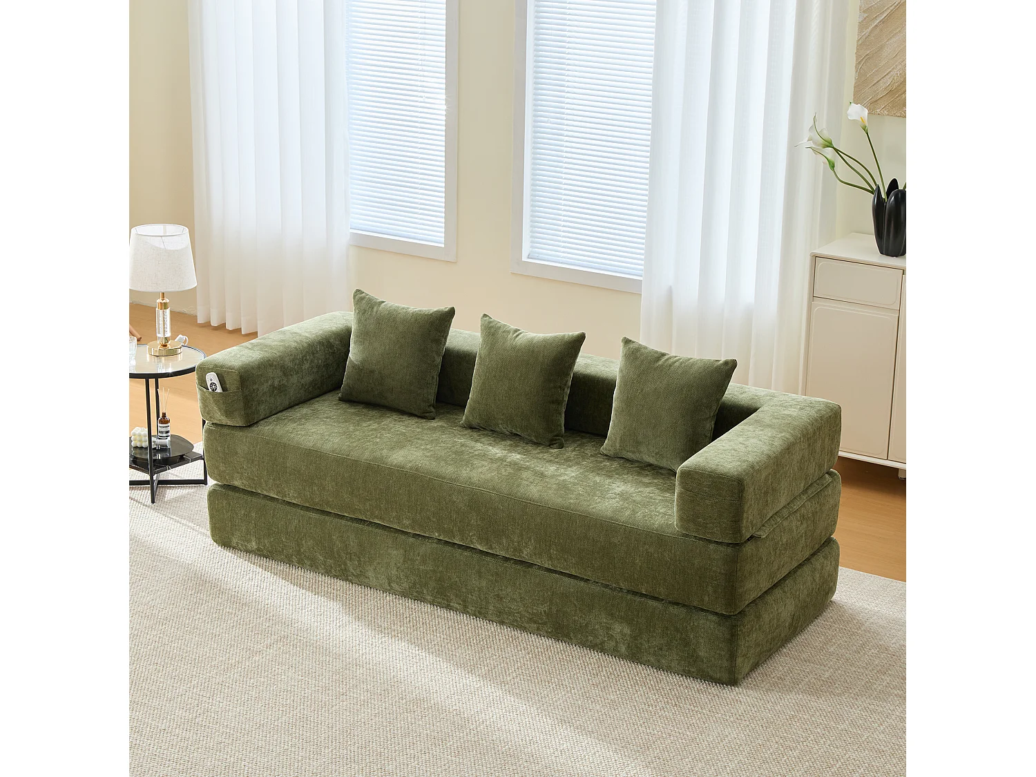 Modulares Sofa - 198 x 79 x 60 cm - umbaubar - mit Seitentaschen - Chenille - grün