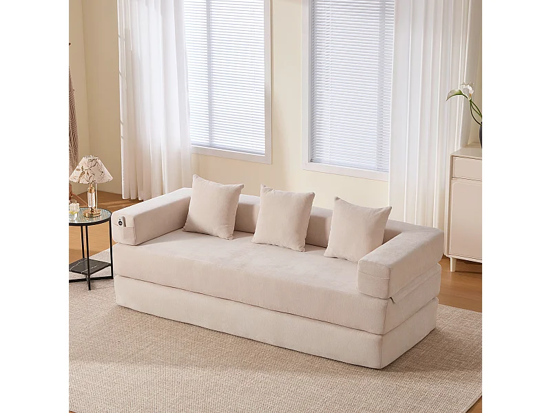 Modulaire bank - 198 x 79 x 60 cm - omvormbaar - met zijzakken - chenille - beige