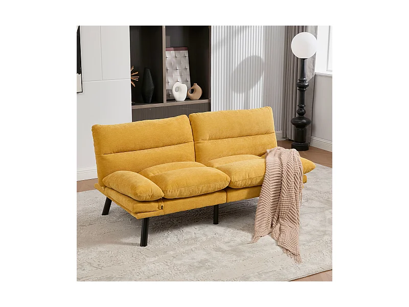 2-Sitzer-Schlafsofa – 165 x 90 x 76 cm – mit verstellbarer Rückenlehne und Armlehnen – Mikrofaser – gelb