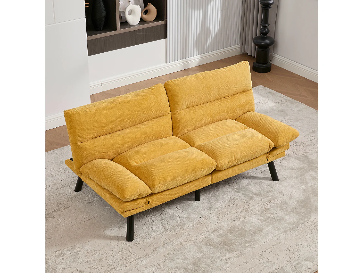 2-Sitzer-Schlafsofa – 165 x 90 x 76 cm – mit verstellbarer Rückenlehne und Armlehnen – Mikrofaser – gelb