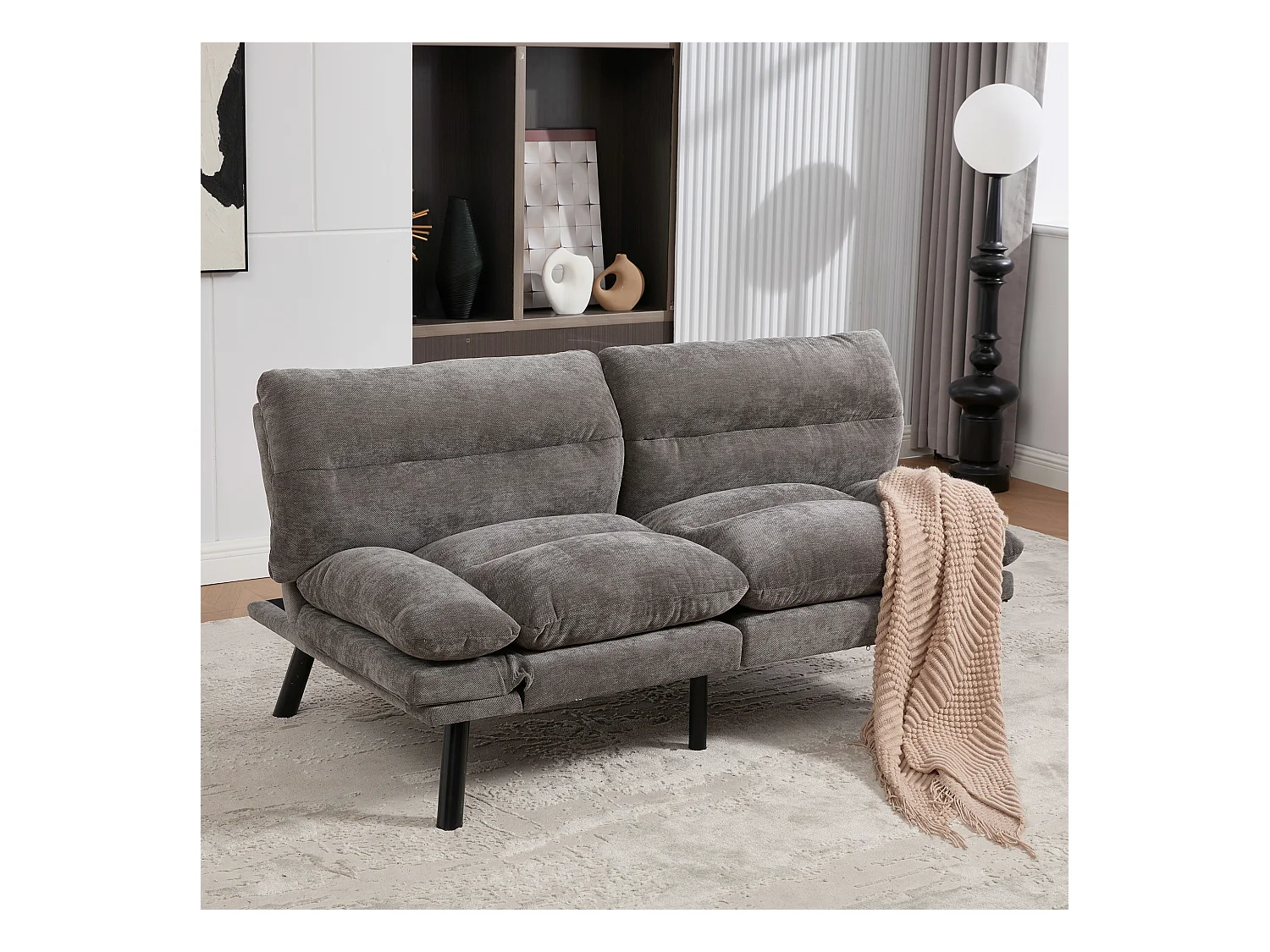 2-Sitzer-Schlafsofa – 165 x 90 x 76 cm – mit verstellbarer Rückenlehne und Armlehnen – Mikrofaser – grau