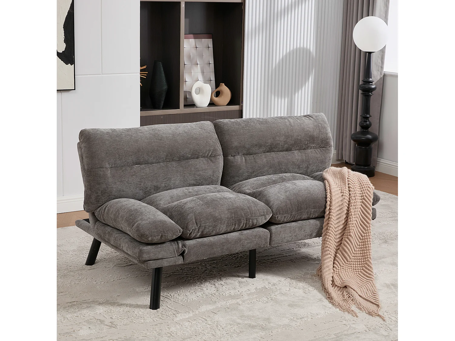 2-Sitzer-Schlafsofa – 165 x 90 x 76 cm – mit verstellbarer Rückenlehne und Armlehnen – Mikrofaser – grau