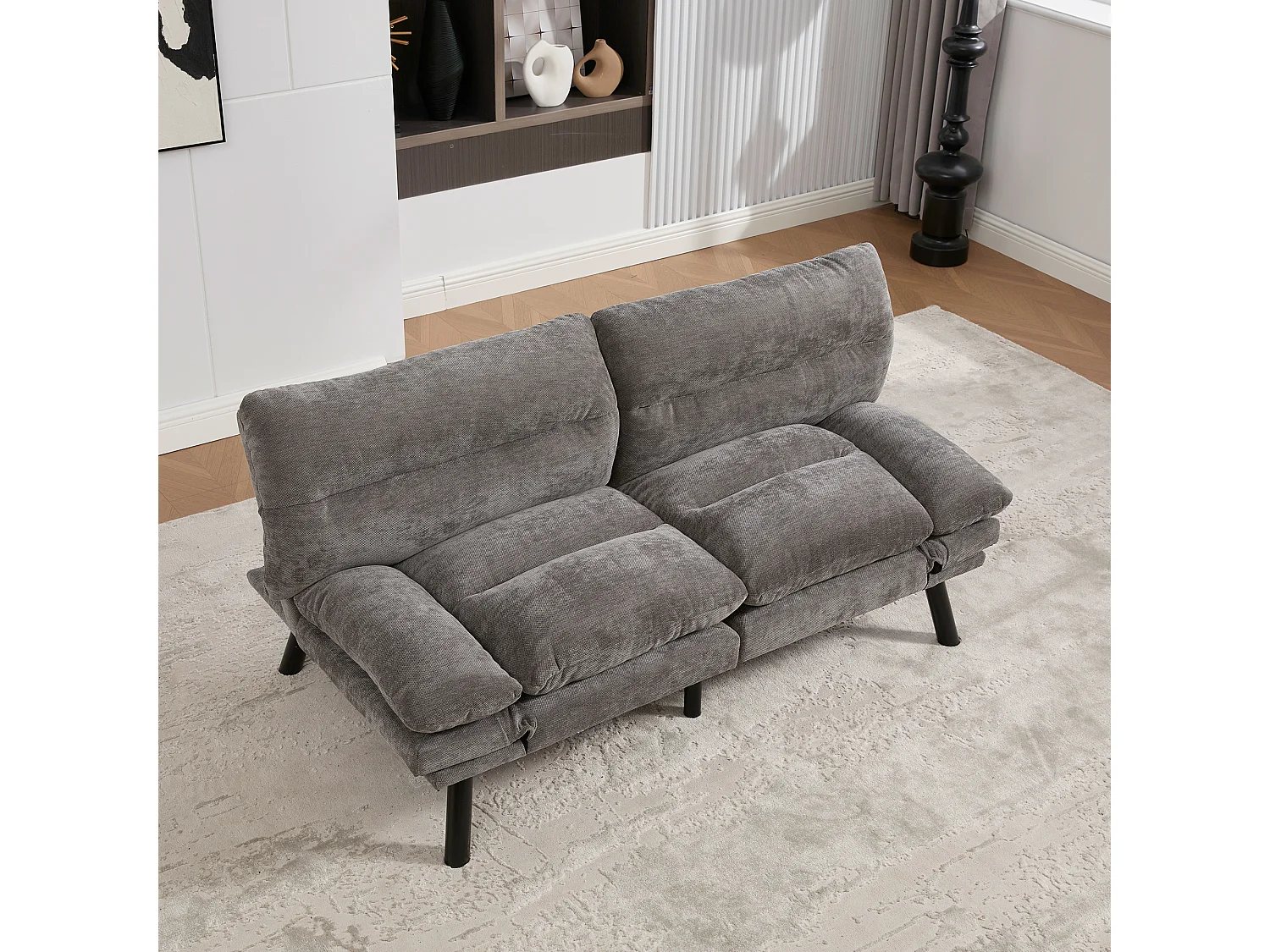 2-Sitzer-Schlafsofa – 165 x 90 x 76 cm – mit verstellbarer Rückenlehne und Armlehnen – Mikrofaser – grau