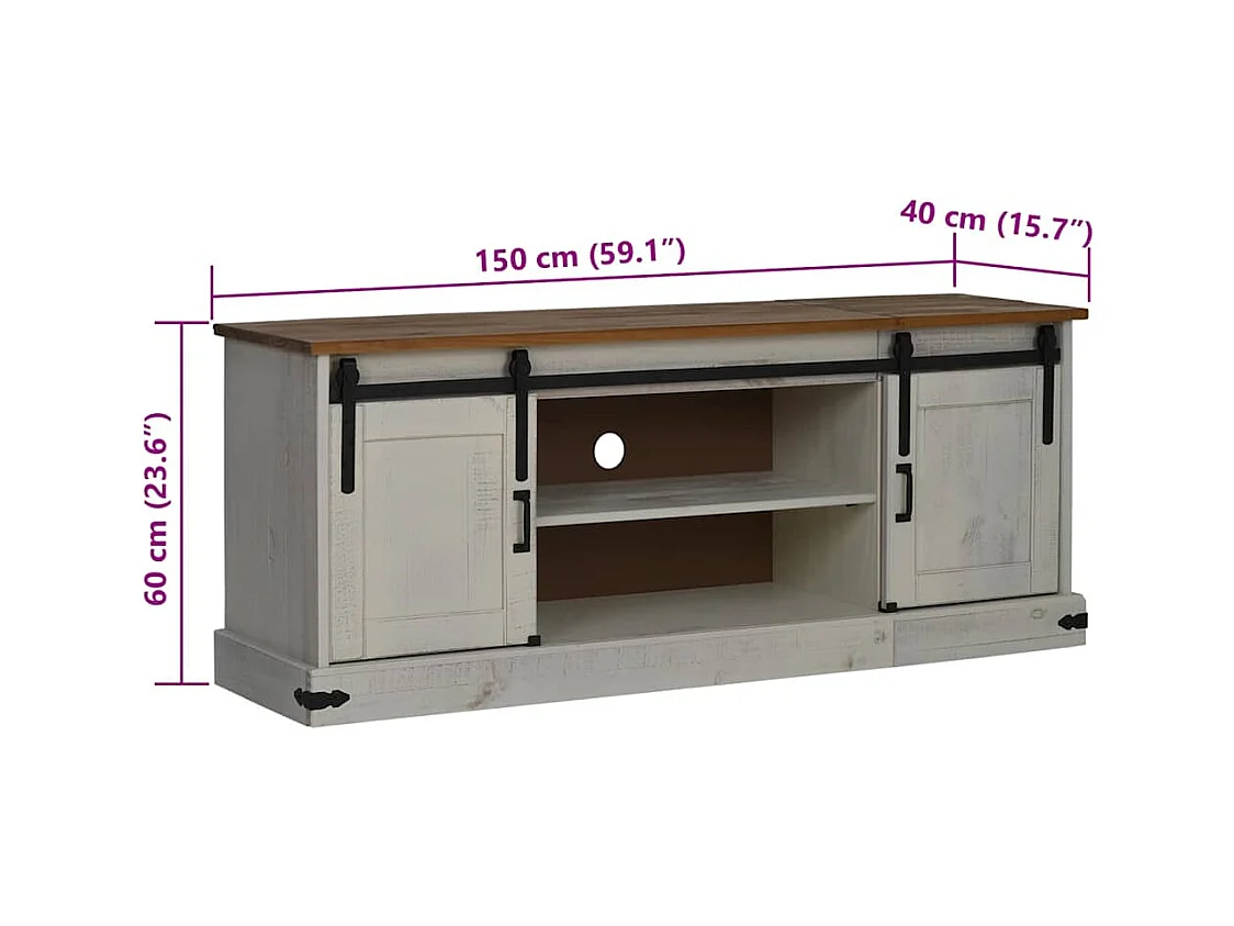 Meuble TV HALDEN 2 portes coulissantes blanc 150x40x60 cm