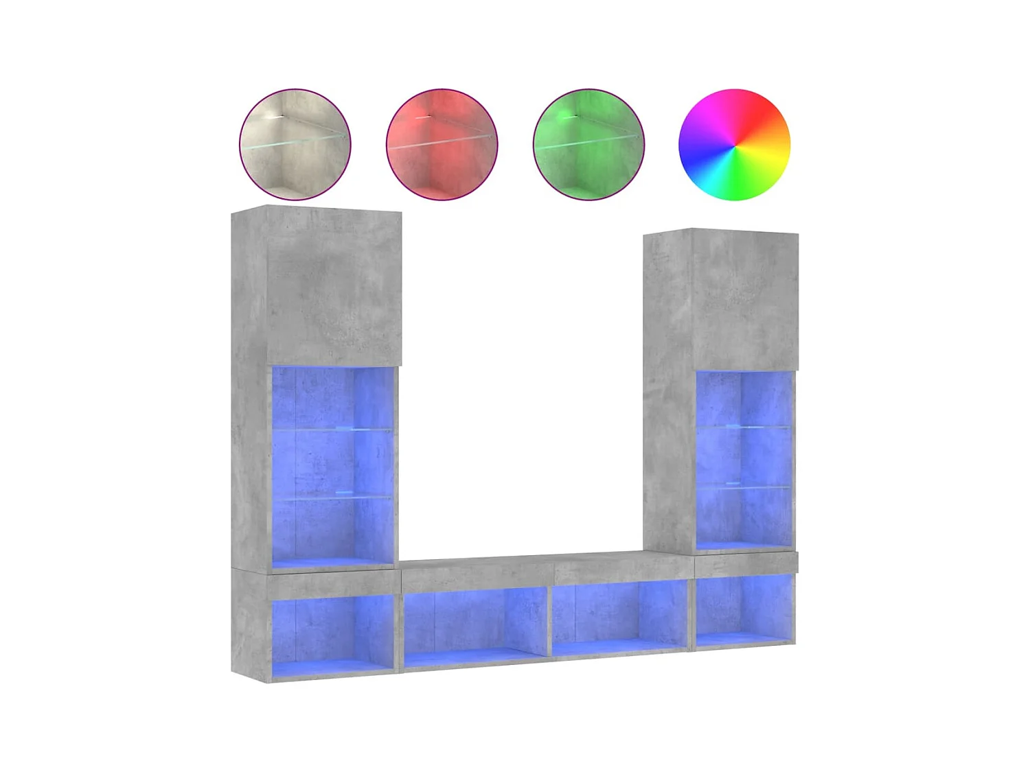 TV-wandmeubels met LED 5 stuks betongrijs bewerkt hout