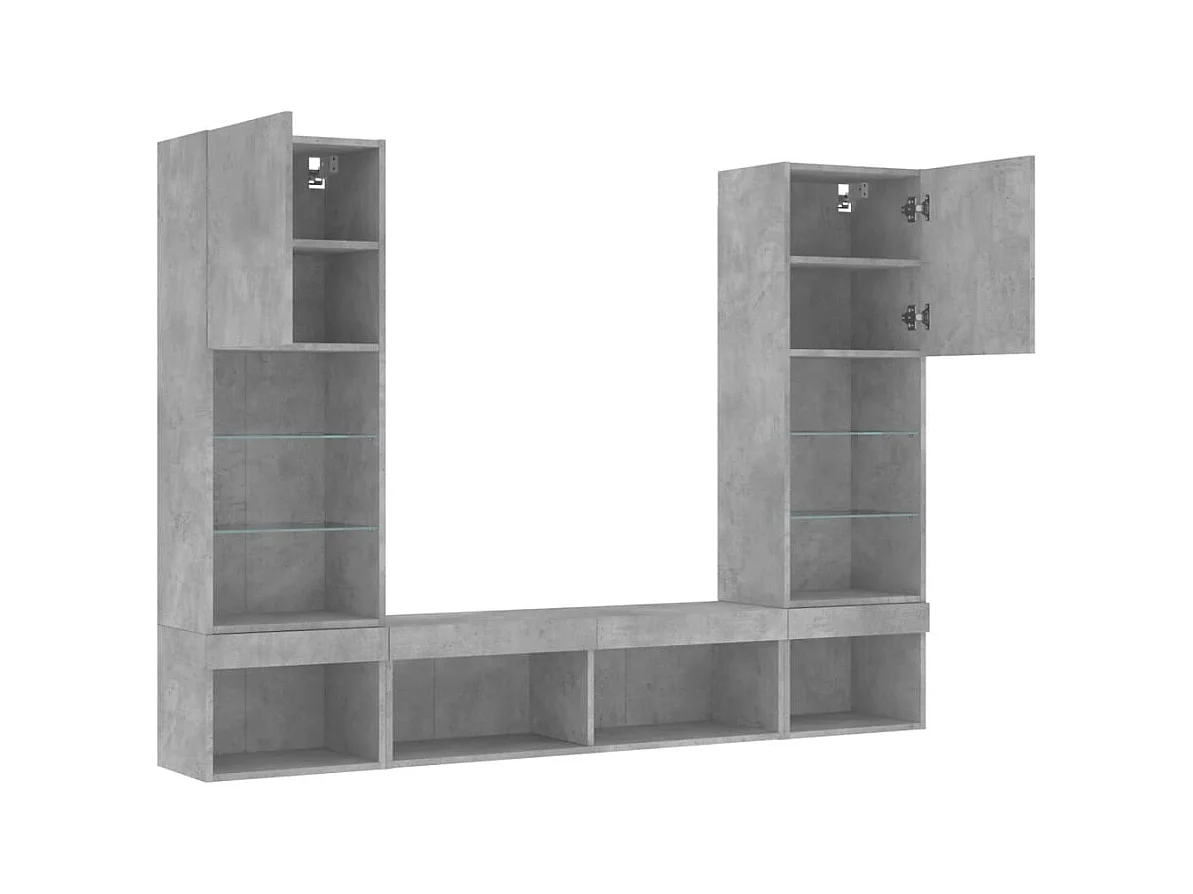 TV-wandmeubels met LED 5 stuks betongrijs bewerkt hout