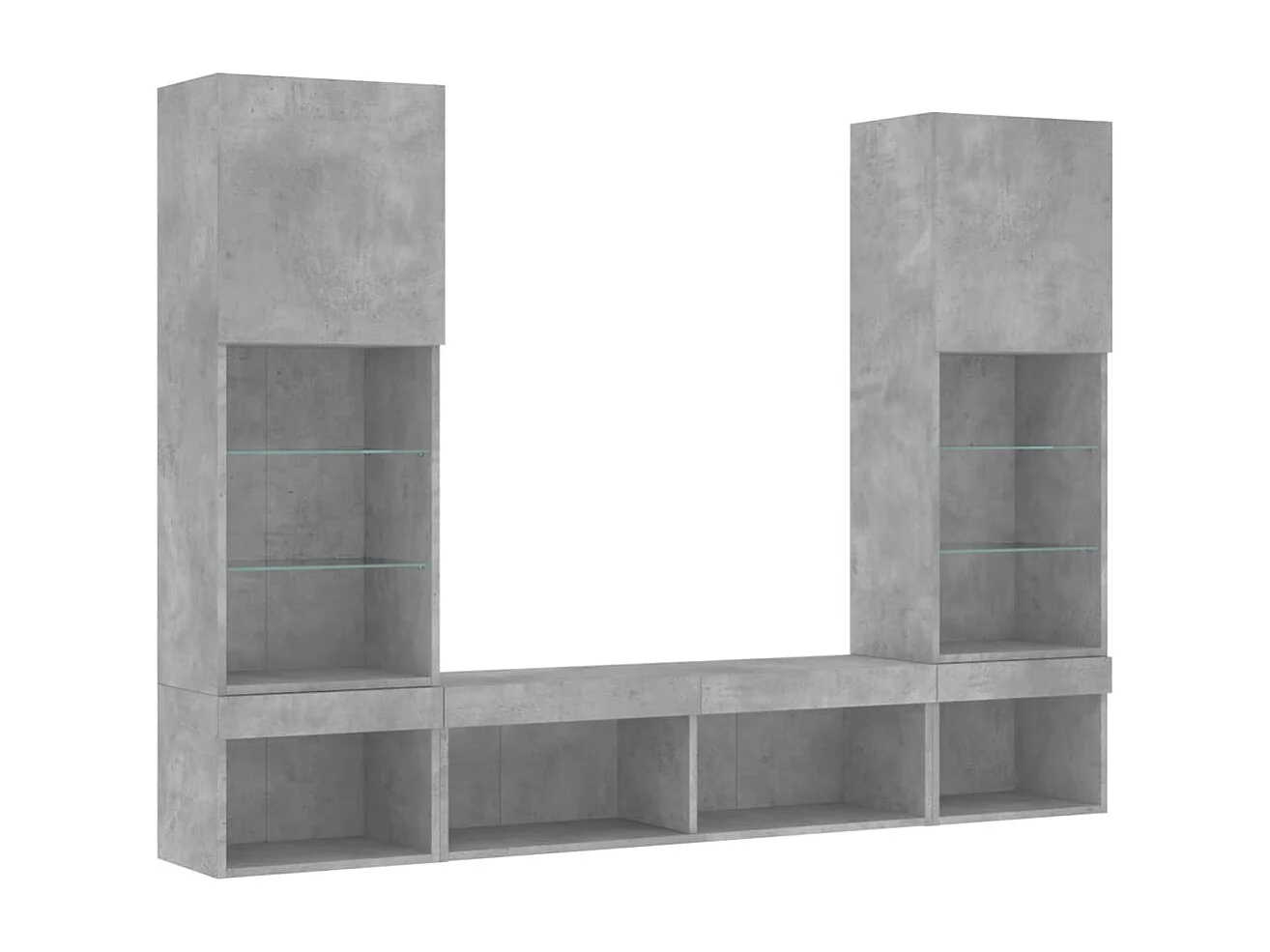 Unités murales TV avec LED 5 pcs gris béton bois d'ingénierie