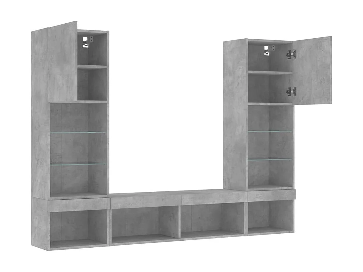 Unités murales TV avec LED 5 pcs gris béton bois d'ingénierie