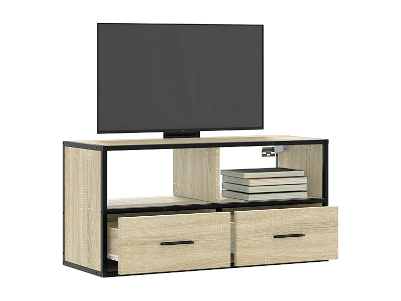 Mueble de TV de roble Sonoma 80x31x39,5 cm de madera contrachapada y metal