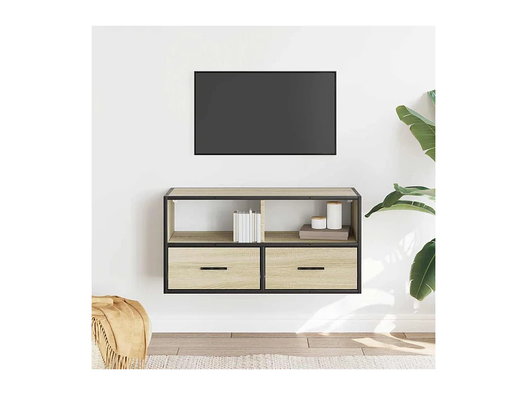 Sonoma eiken tv-kast 80x31x39,5 cm bewerkt hout en metaal