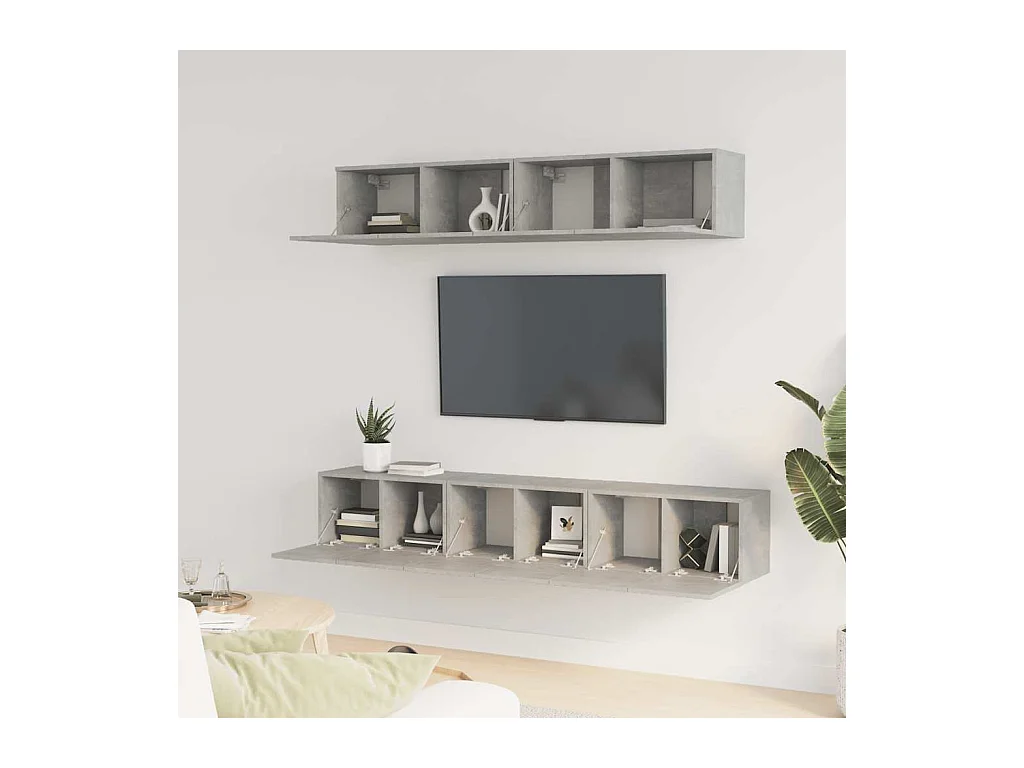 Set di mobili TV da 5 pezzi in legno ingegnerizzato grigio cemento