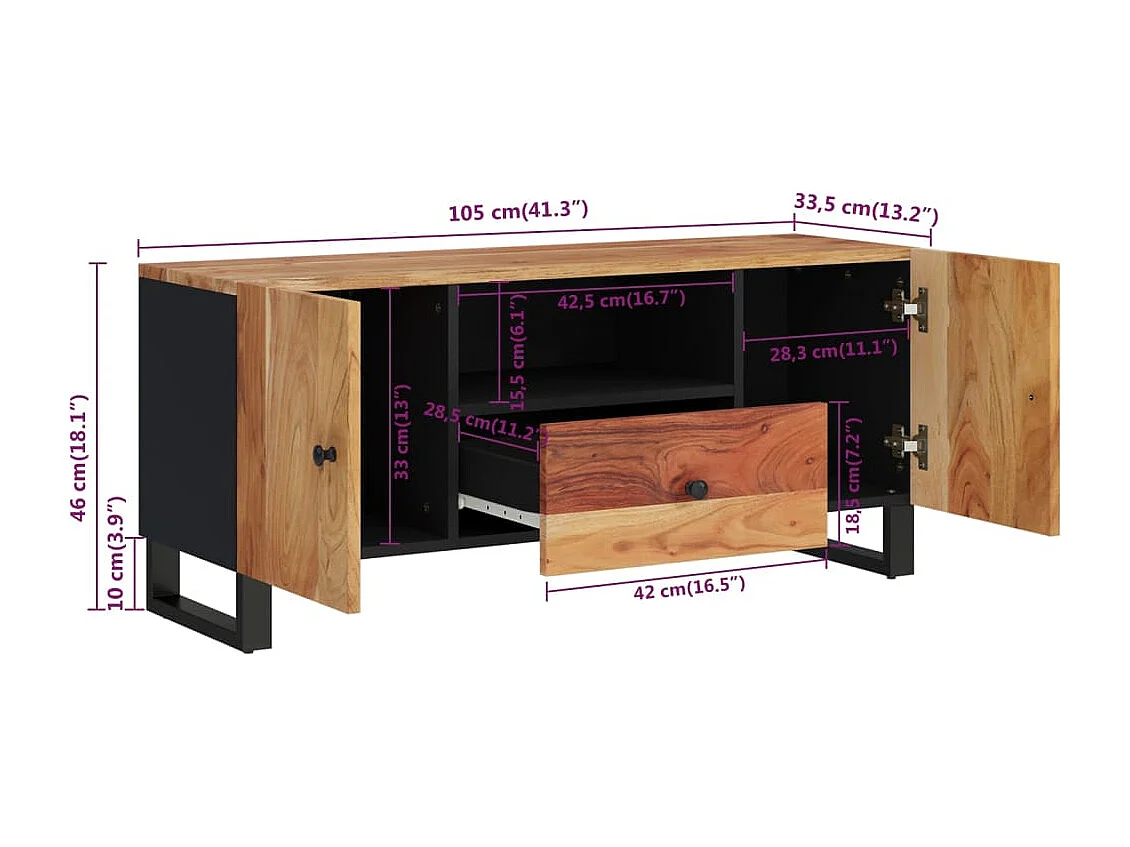 Mueble de TV 105x33,5x46 cm madera maciza de acacia