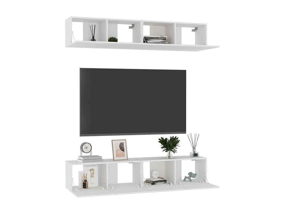 Mobile TV 4 pezzi Bianco 80x30x30 cm Legno ingegnerizzato