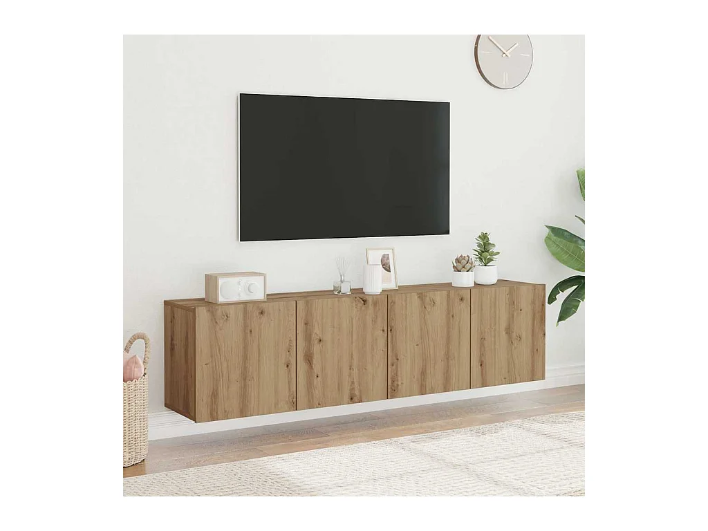Muebles de TV de pared de 2 piezas, roble hecho a mano, 80x30x41 cm