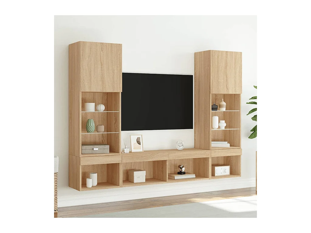 Unités murales TV avec LED 5 pcs chêne sonoma bois d'ingénierie