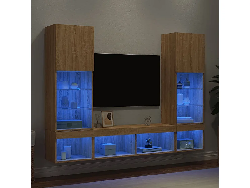 Unités murales TV avec LED 5 pcs chêne sonoma bois d'ingénierie