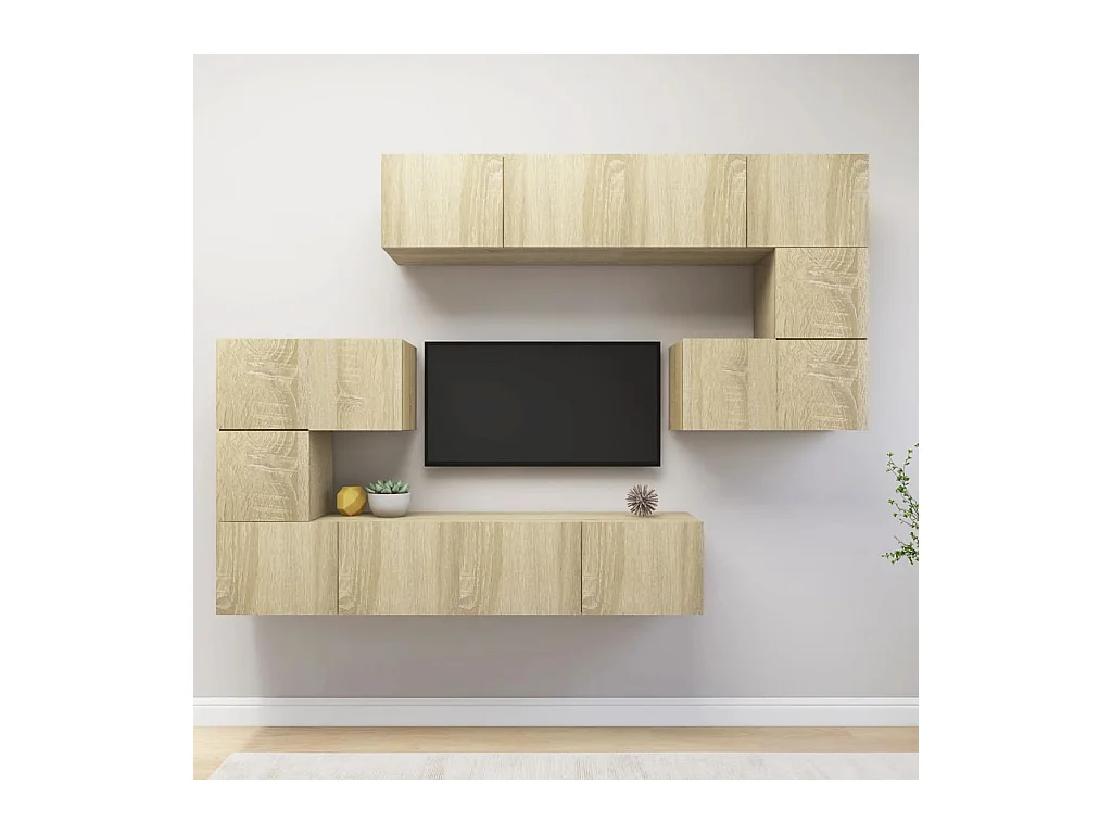 Set di mobili TV da 8 pezzi in legno ingegnerizzato Sonoma Oak