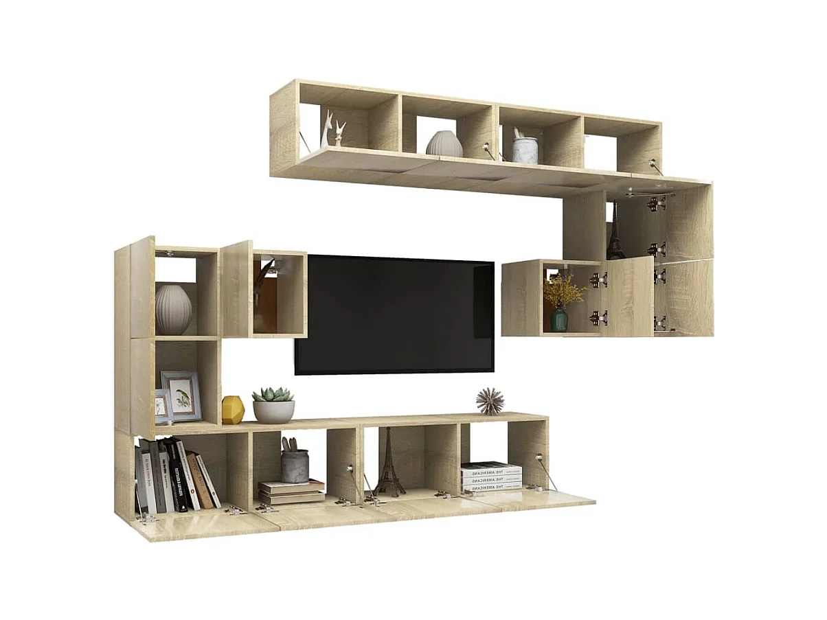 Set di mobili TV da 8 pezzi in legno ingegnerizzato Sonoma Oak