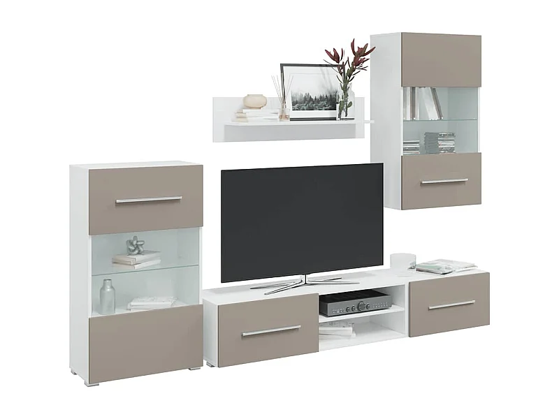 Mobile TV con luce LED 5 pezzi in legno ingegnerizzato grigio pietra