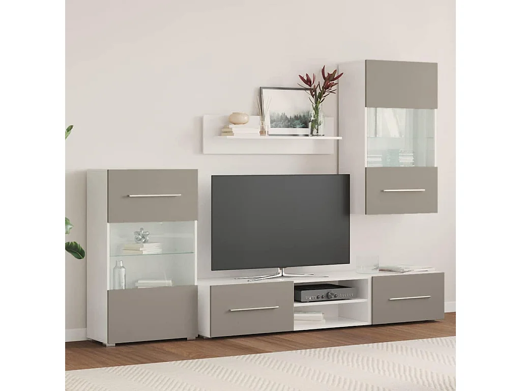 Meubles TV avec lumière LED 5 pcs gris pierre bois d'ingénierie