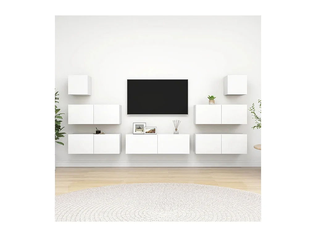 Ensemble de meubles TV 7 pcs Blanc Bois d'ingénierie