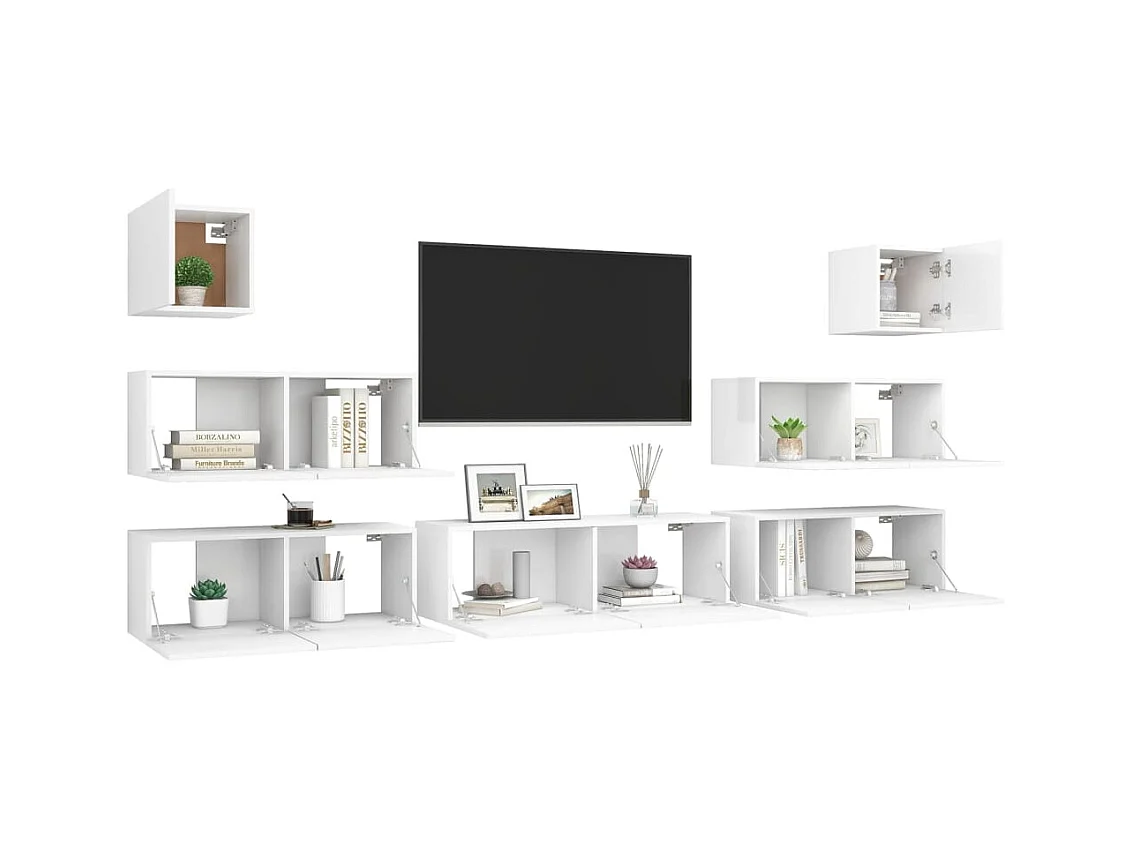 Ensemble de meubles TV 7 pcs Blanc Bois d'ingénierie