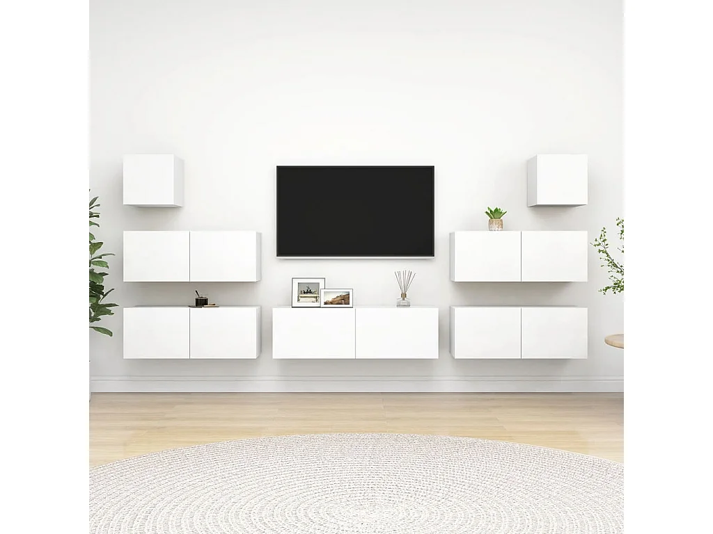 Ensemble de meubles TV 7 pcs Blanc Bois d'ingénierie